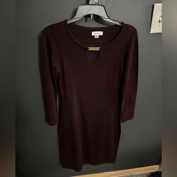 Calvin Klein Eggplant Purple Bodycon Long Sleeve Sweater Acrylic Dress Small - Picture 1 of 9